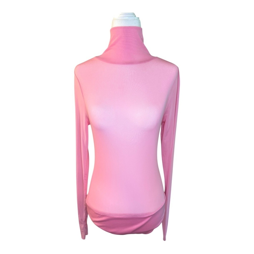 AFRM Turtleneck Bodysuit Long‎ Sleeve Begonia Pink Fitted Size Small NWT
